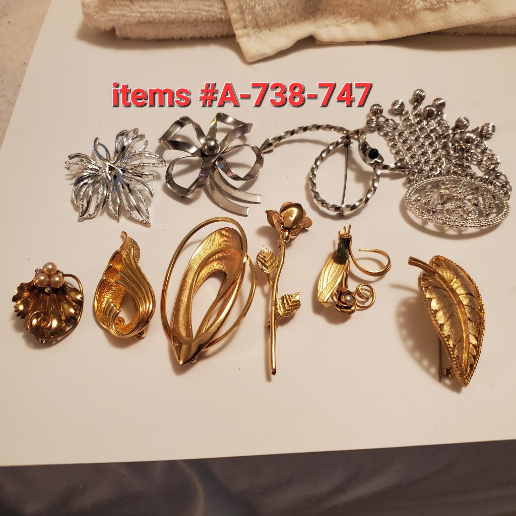 10 Pins Or Brooches, Item #A-738-747, Wt. 177 Grams .